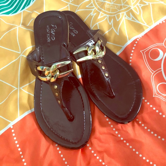 Pano New York Shoes - PANO NEW YORK BROWN AND GOLD FLIP FLOPS